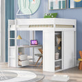 Wood Full Size Loft Bed with Wardrobes and Desk V736