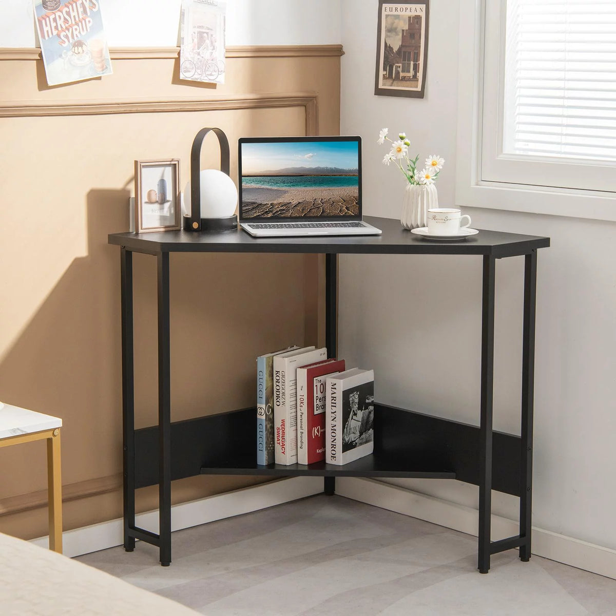 Black Corner Desk with Power Outlet F59974