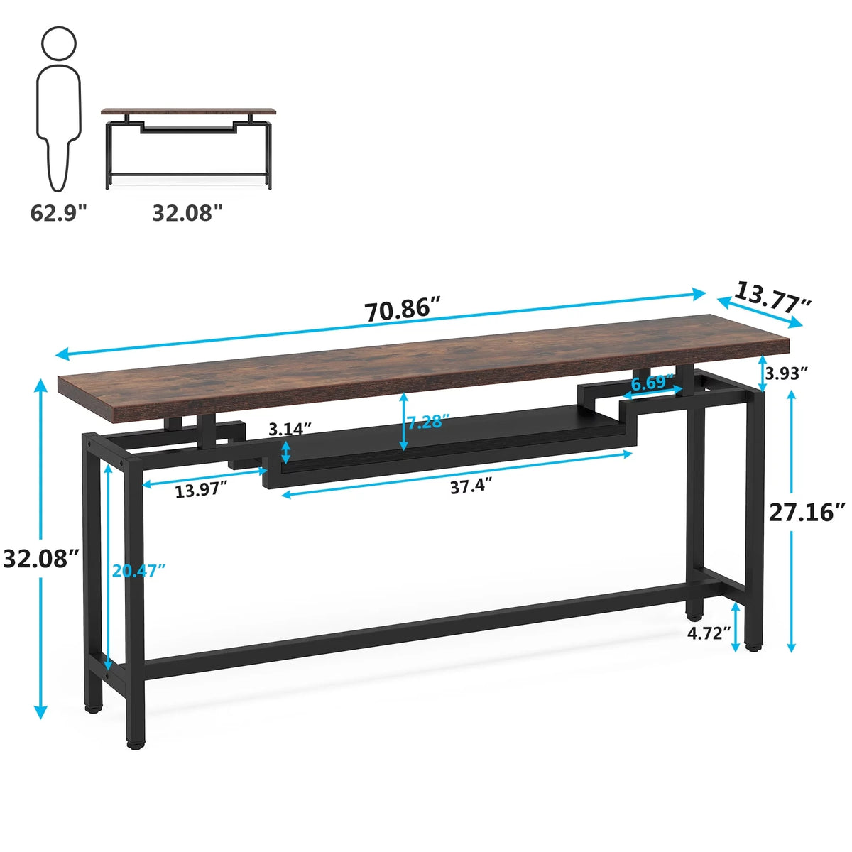 Brown Black 70.86 Inches Extra Long Console Entryway Table S3836