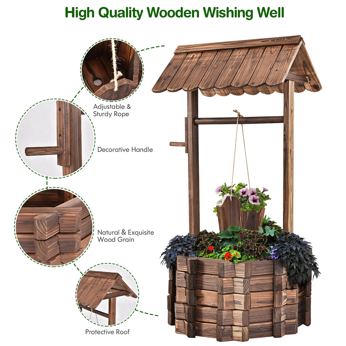 Wooden Wishing Well Planter Y911