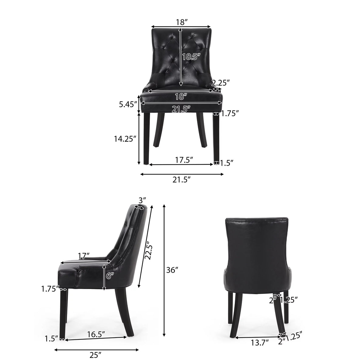 Faux Leather Dining Chairs, Set of 2, Midnight Black T270