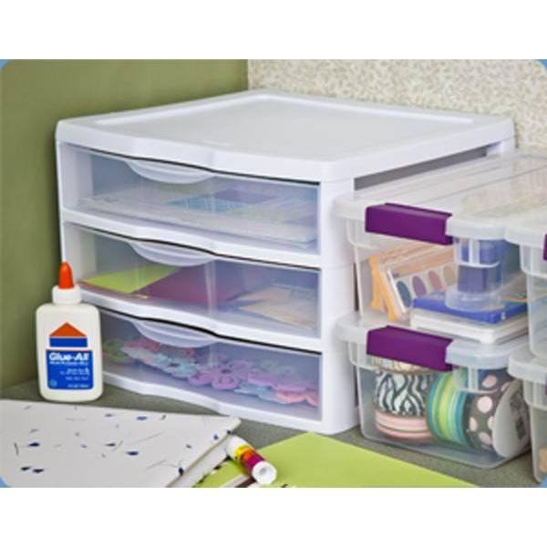 White & Clear Countertop 3-Drawer Desktop Storage Unit (12 Pack) R121941