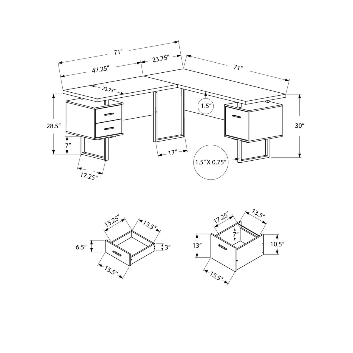 L Shape Computer Desk with Storage Drawers G6522