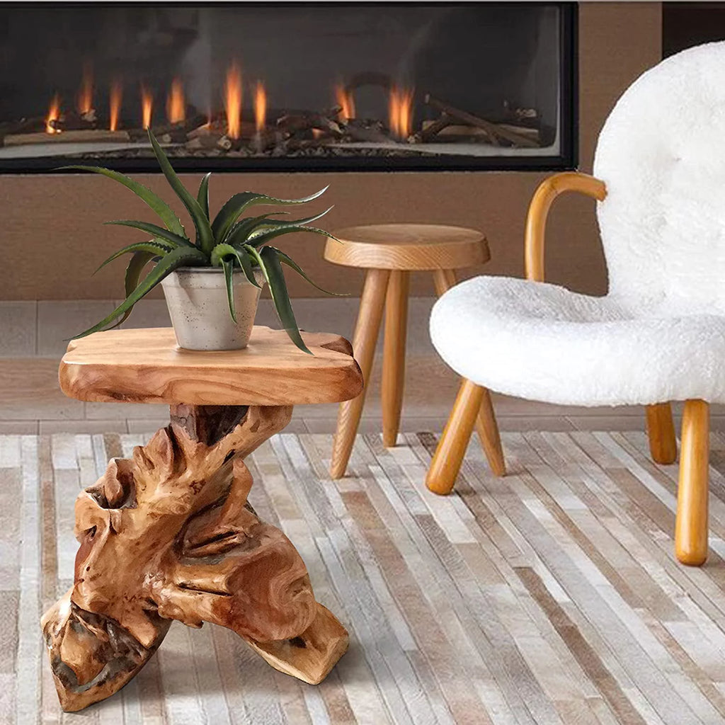 Solid Cedar Wood Tree Stump End Table P65778