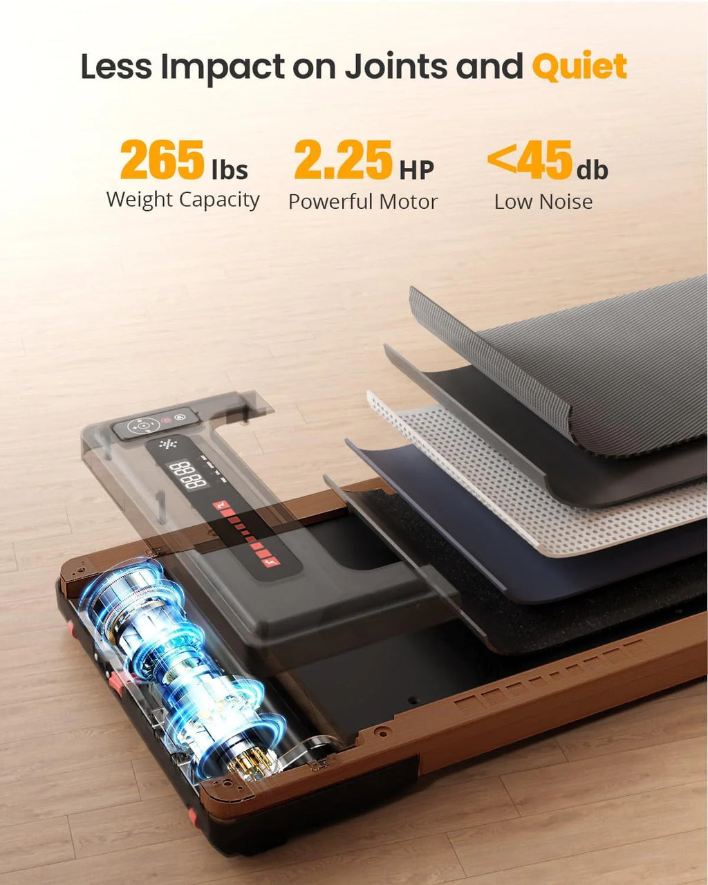 Wood Under Desk Treadmill with Remote Control, 265lbs Capacity Z972