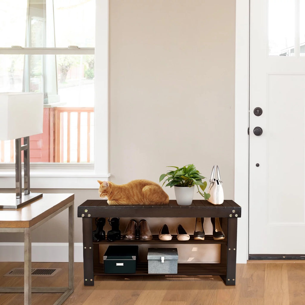 Bamboo 3-Tier Shoe Rack Bench Z97918