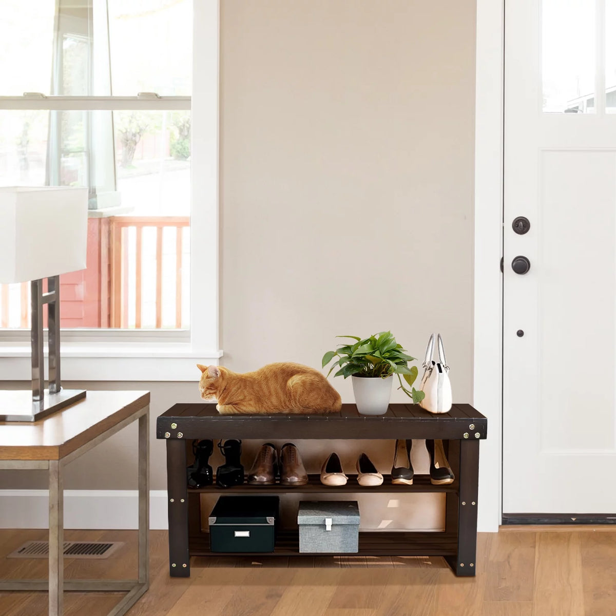 Bamboo 3-Tier Shoe Rack Bench Z97918