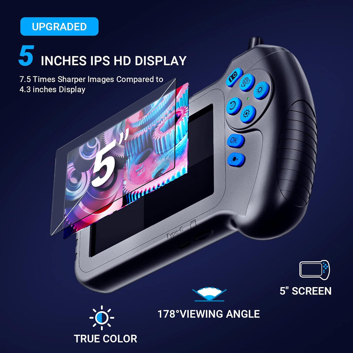 50FT Dual Lens Inspection Camera with 5 IPS Screen and 7 LED Lights M4557