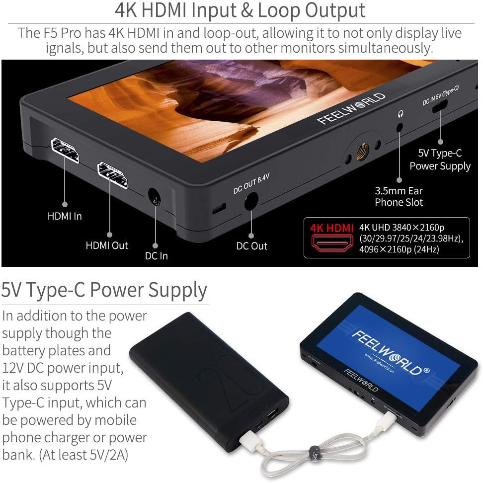 5.5 Inch Touch Screen DSLR Camera Field Monitor with 4K HDMI Input Output H8038