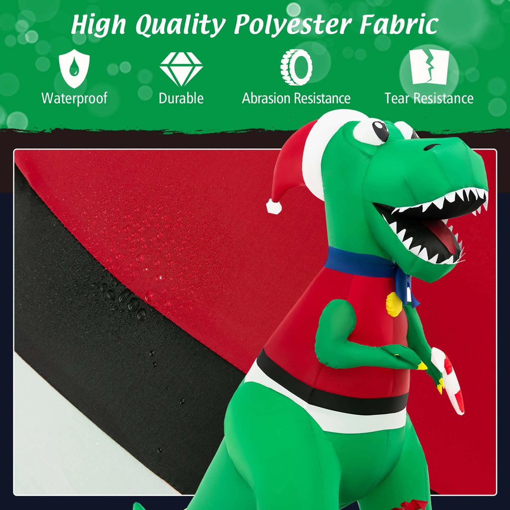 6FT Inflatable Christmas Dinosaur Decoration with LED Lights & Gift Box P95675