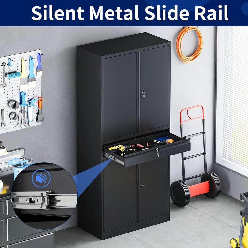 Metal Garage Storage Cabinet with Locking Doors and Adjustable Shelves O51717