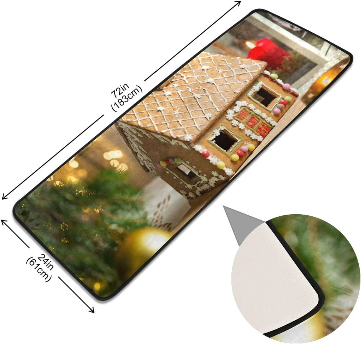 Gingerbread House 2'x6' Non Slip Washable Runner Rug B121