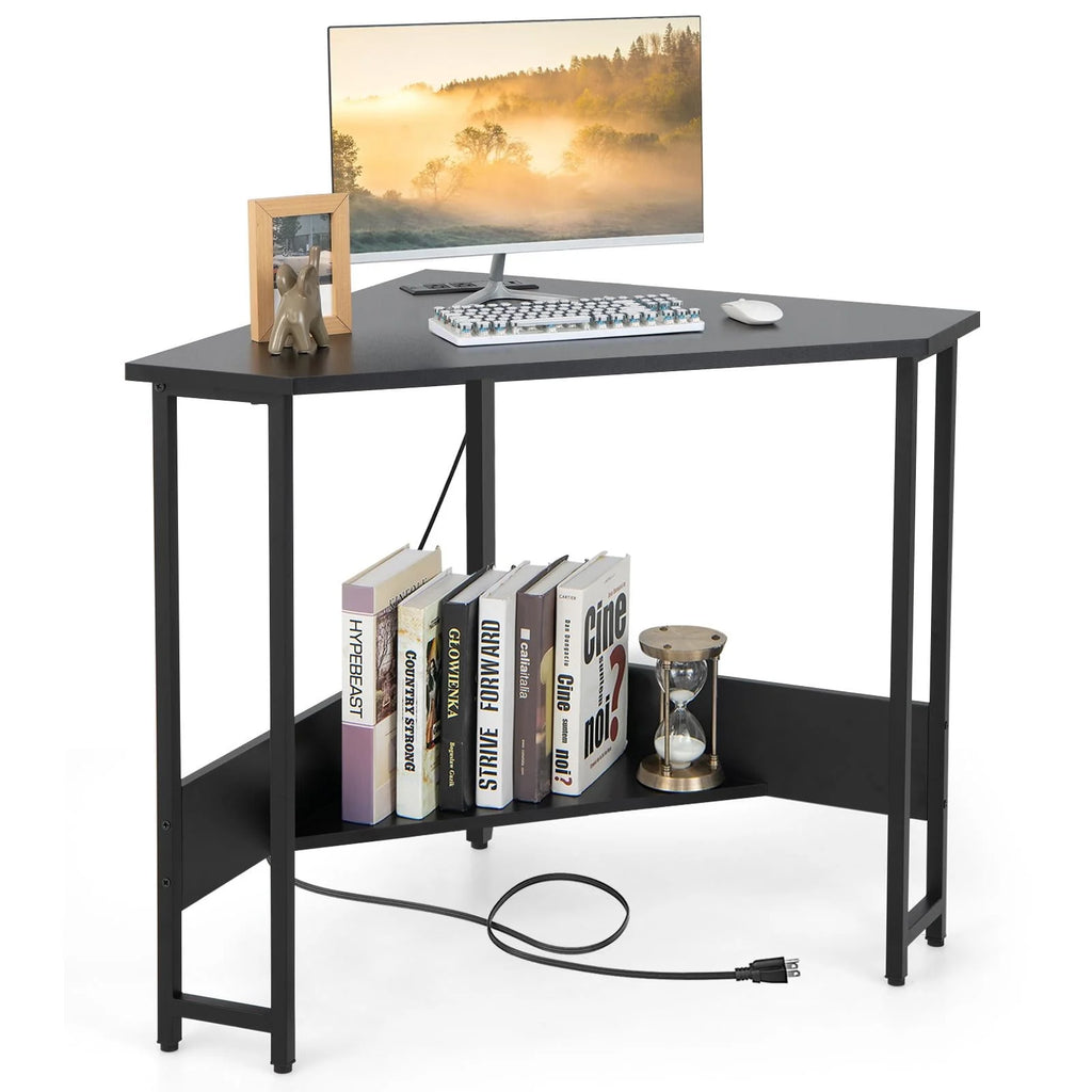 Black Corner Desk with Power Outlet F59974