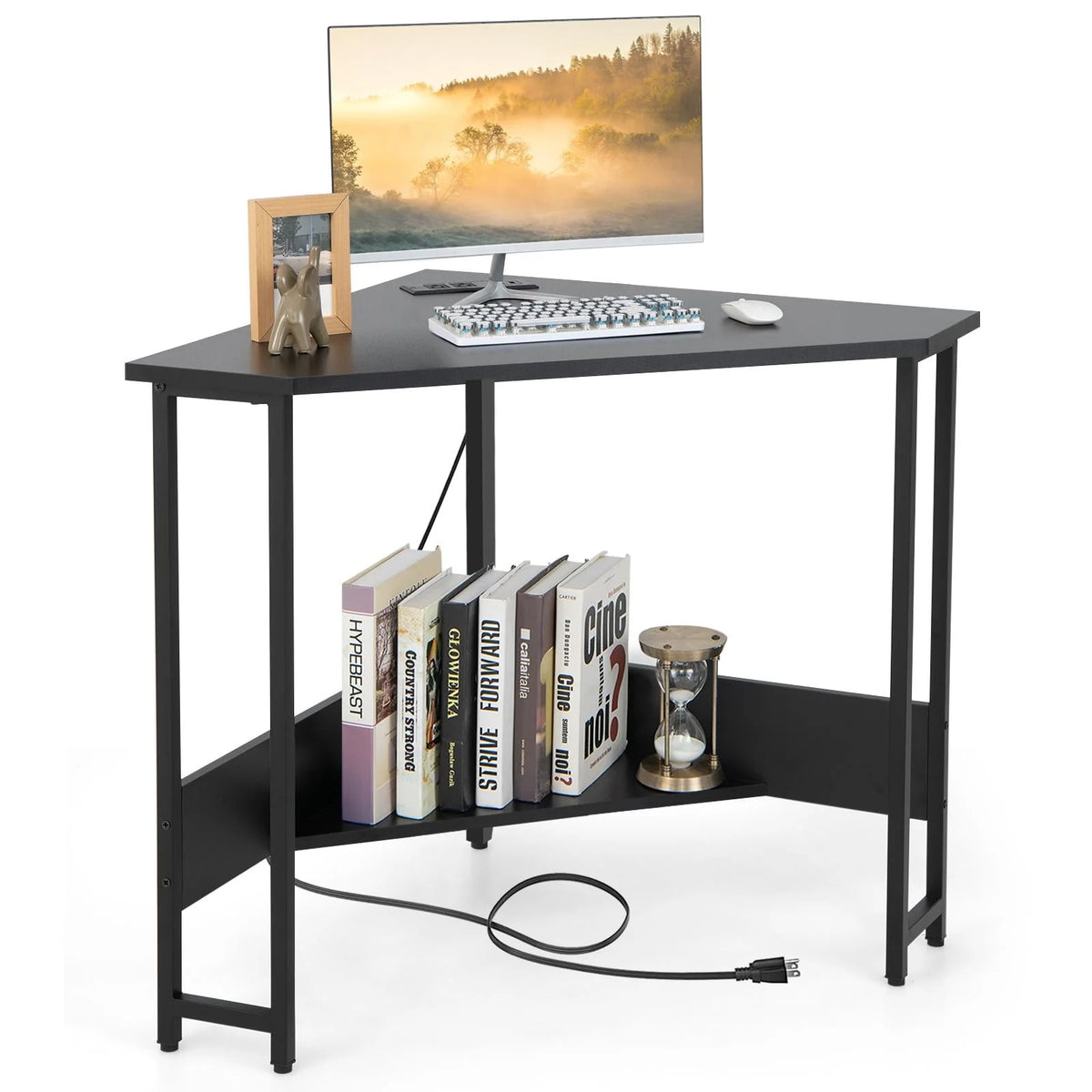 Black Corner Desk with Power Outlet F59974