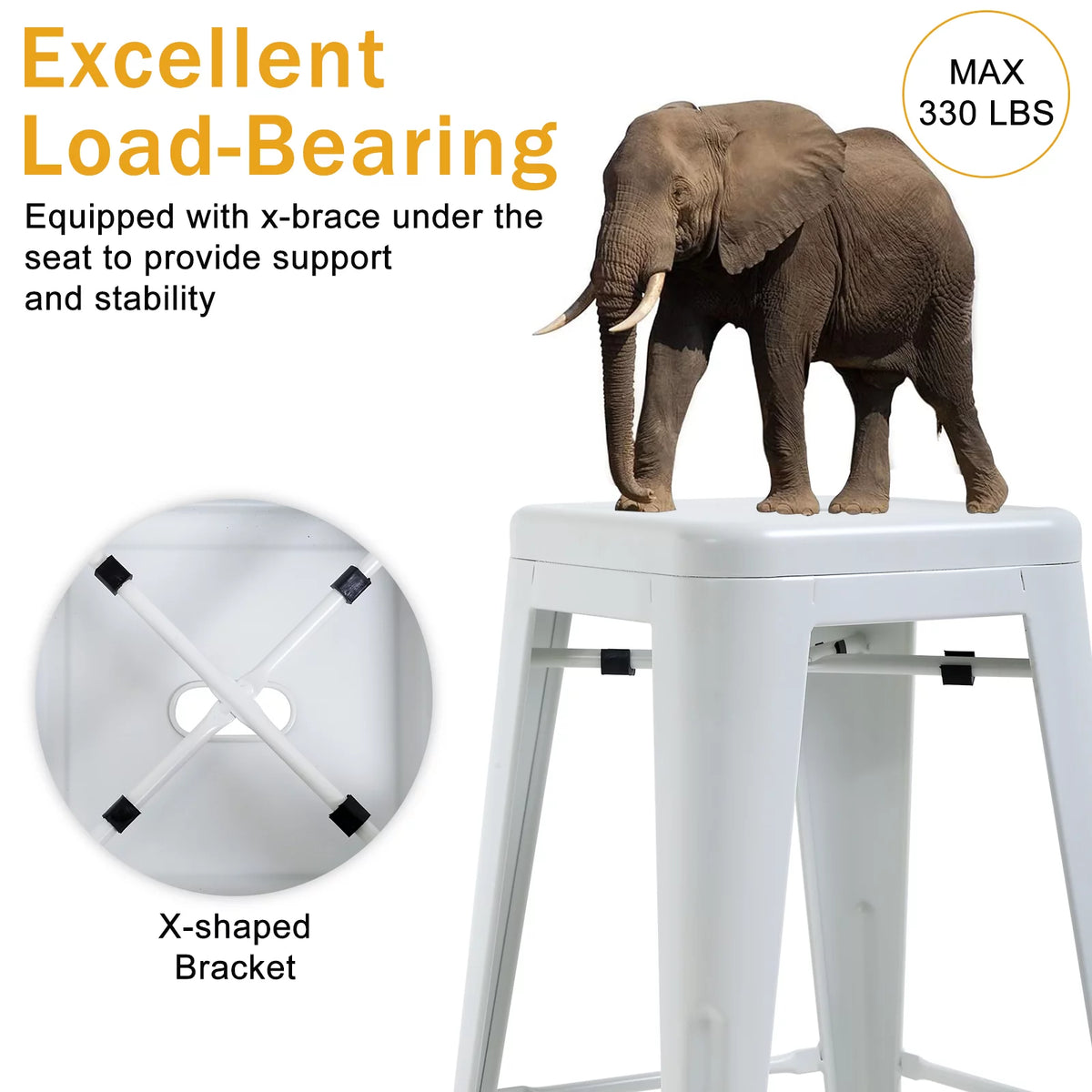 Metal Bar Stools Set of 4, 24 inch White Stackable Backless Counter Height L575003