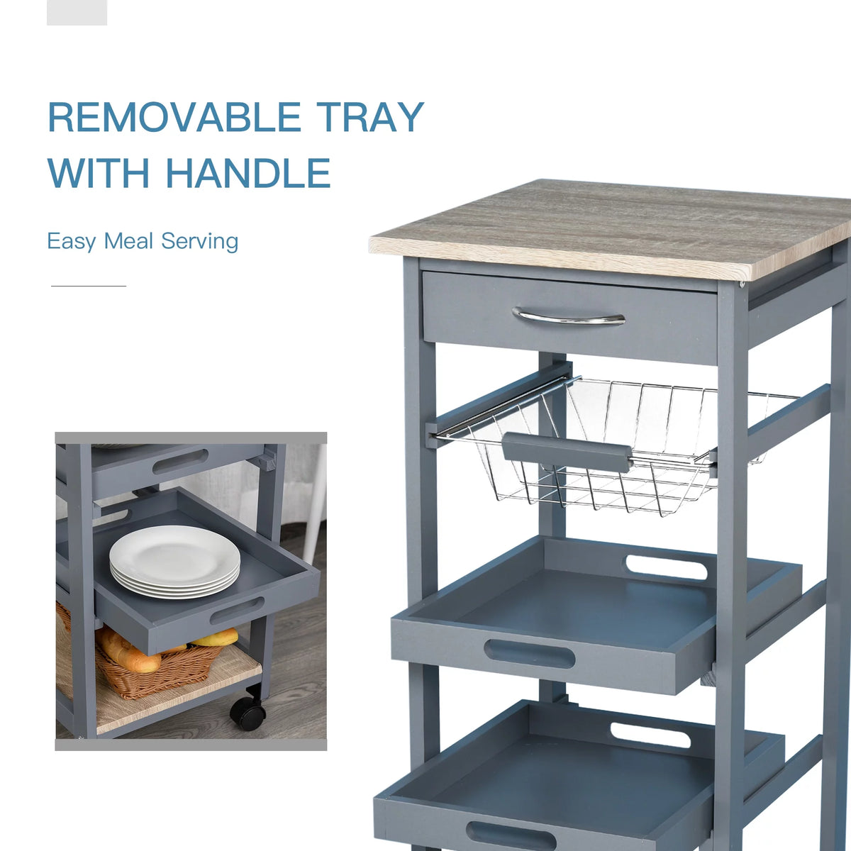 Grey Rolling Kitchen Island Cart with Drawer I681220
