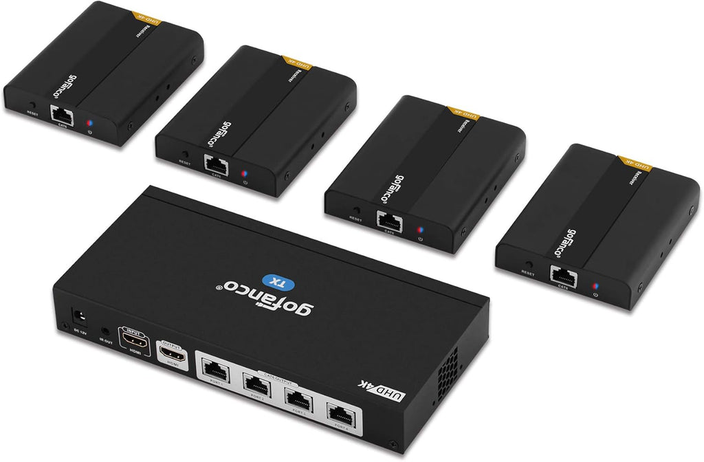 1x4 HDMI 2.0 Extender Splitter 4K 60Hz Over Cat6/Cat7 Ethernet Cable with HDMI Local Loopout B1043