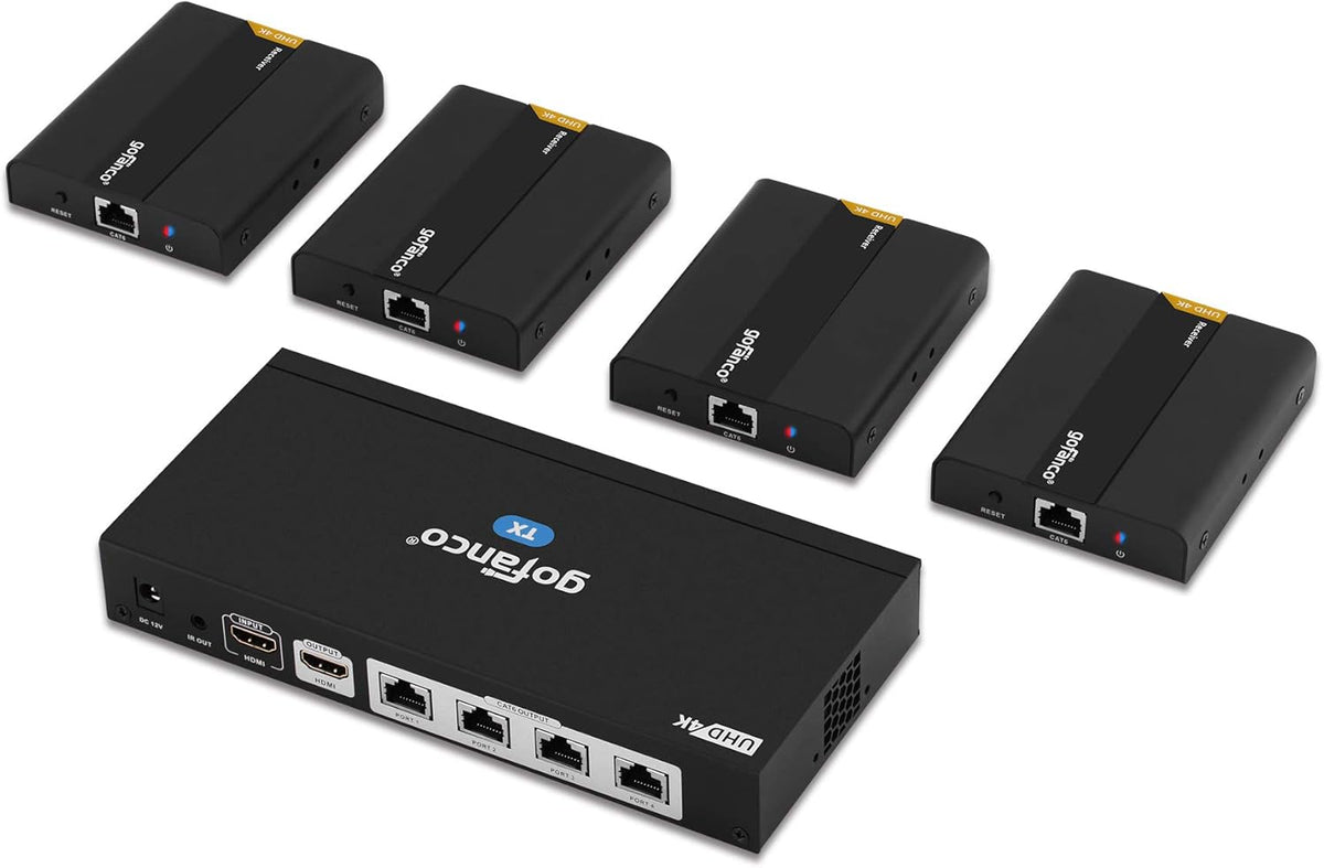 1x4 HDMI 2.0 Extender Splitter 4K 60Hz Over Cat6/Cat7 Ethernet Cable with HDMI Local Loopout B1043