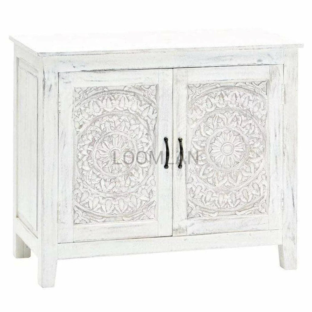 White Hand Carved Accent Cabinet X560764