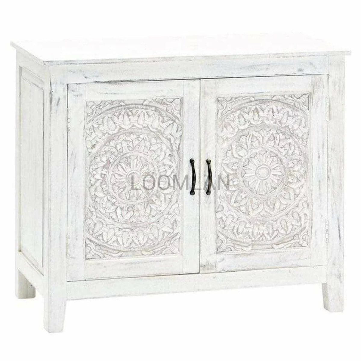 White Hand Carved Accent Cabinet X560764