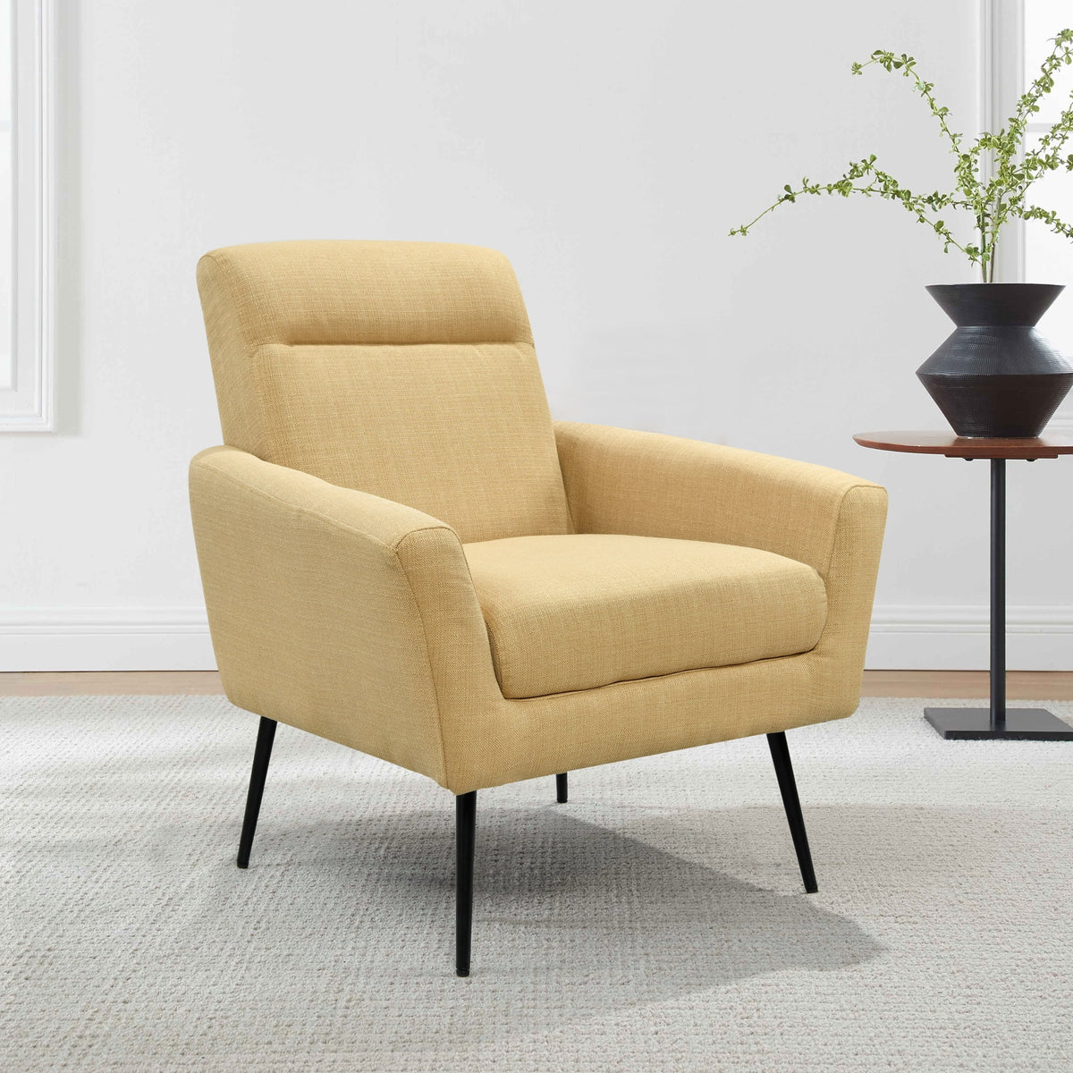 Yellow Upholstered Accent Chair with Metal Legs K48383
