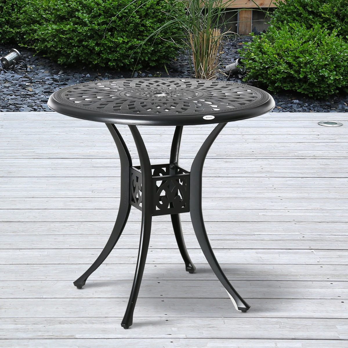 30 Round Patio Dining Table with Umbrella Hole, Black X826556