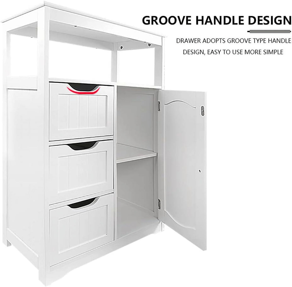 White Wooden Storage Cabinet with 3 Drawers 1 Door Z7321