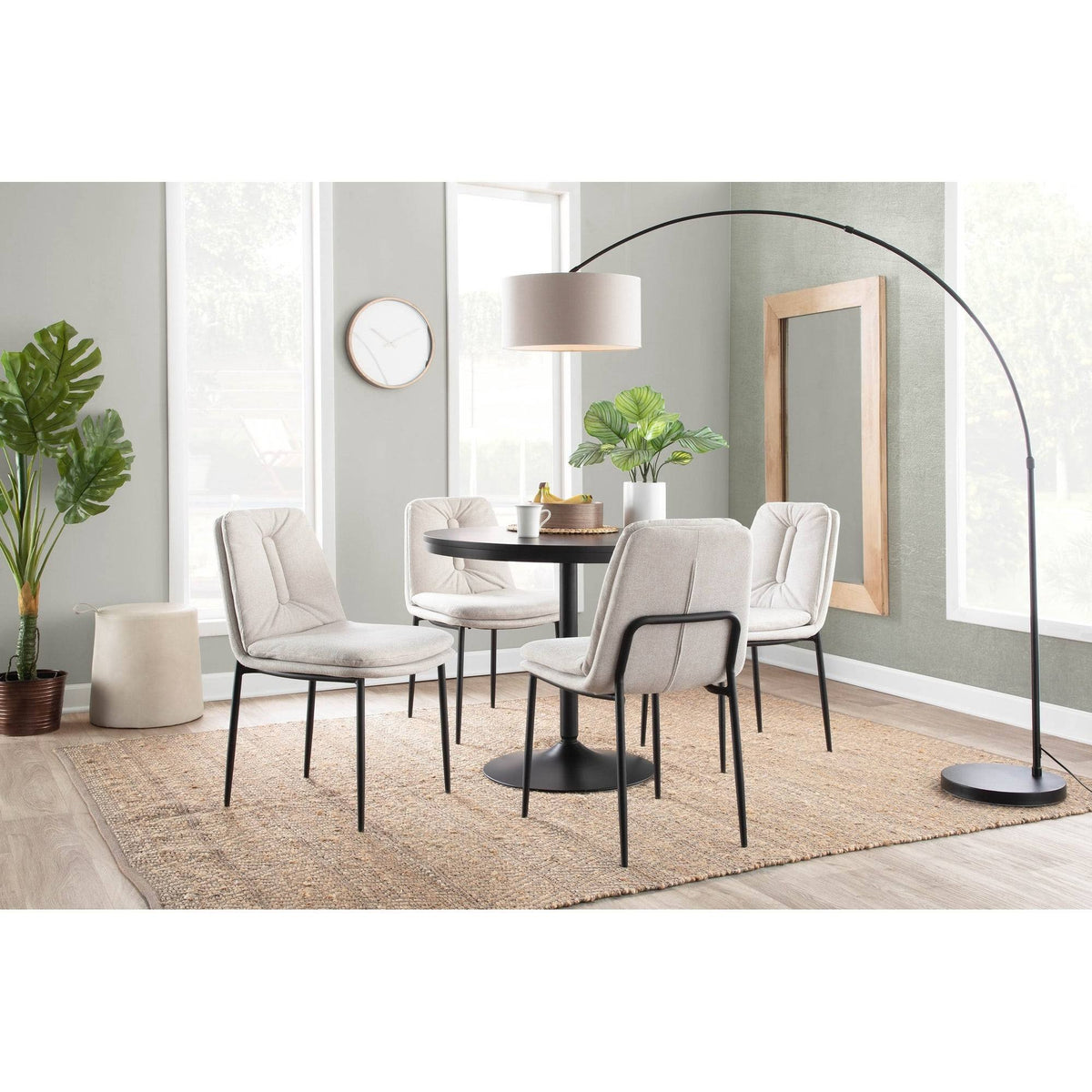 Cream Fabric and Black Steel Dining Chair Set of 2 Q45245