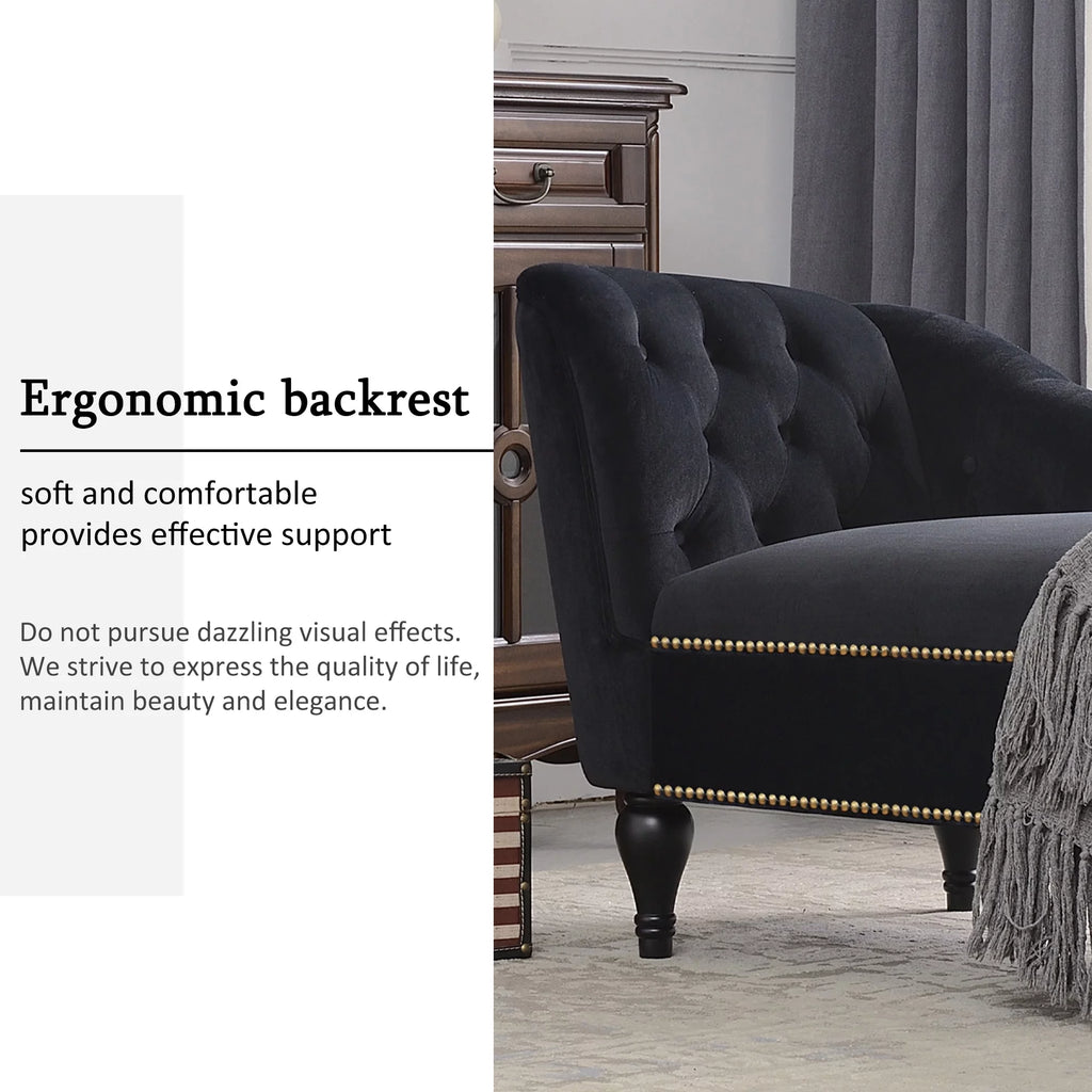 Black Velvet Button Tufted Chaise Lounge A565