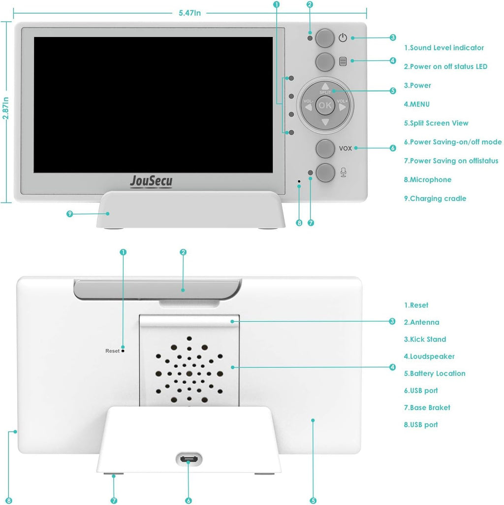 4.3 Inches LCD Split Screen Baby Monitor with 2 Camera U8858