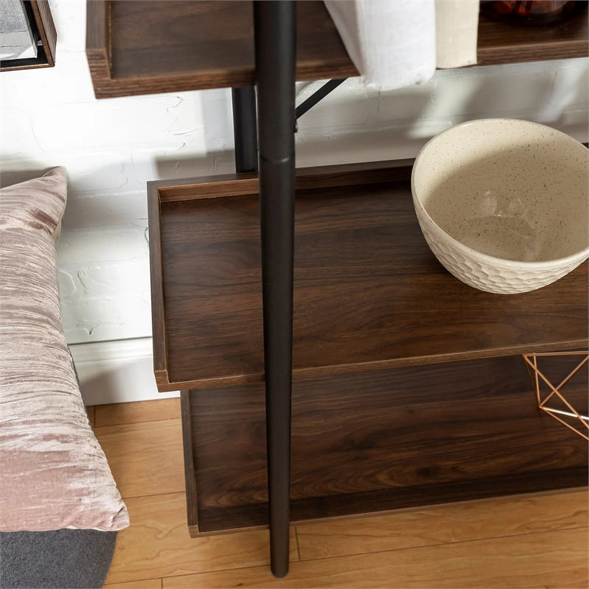 5 Shelf Dark Walnut Wood Bookshelf Set of 2 Y927
