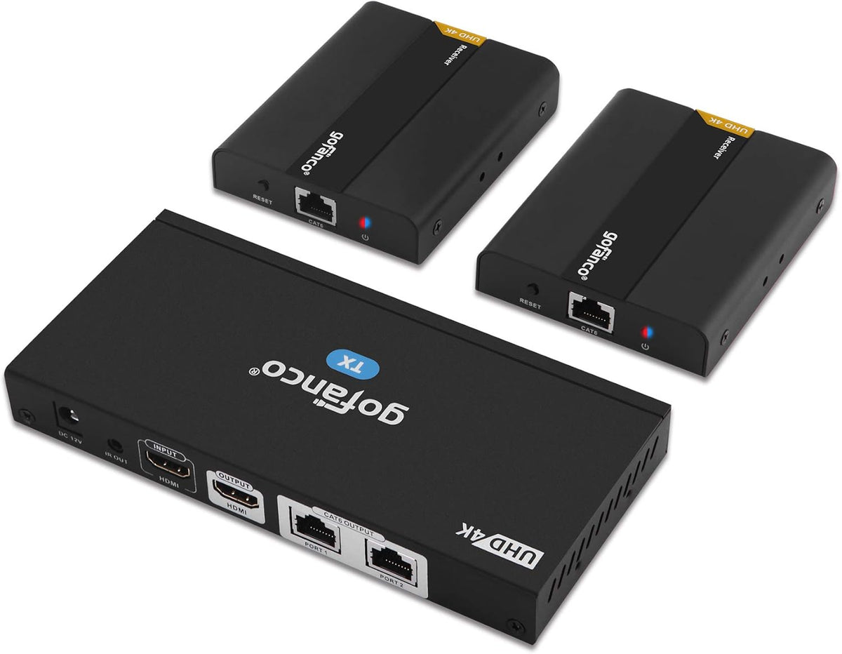 1x4 HDMI 2.0 Extender Splitter 4K 60Hz Over Cat6/Cat7 Ethernet Cable with HDMI Local Loopout B1043