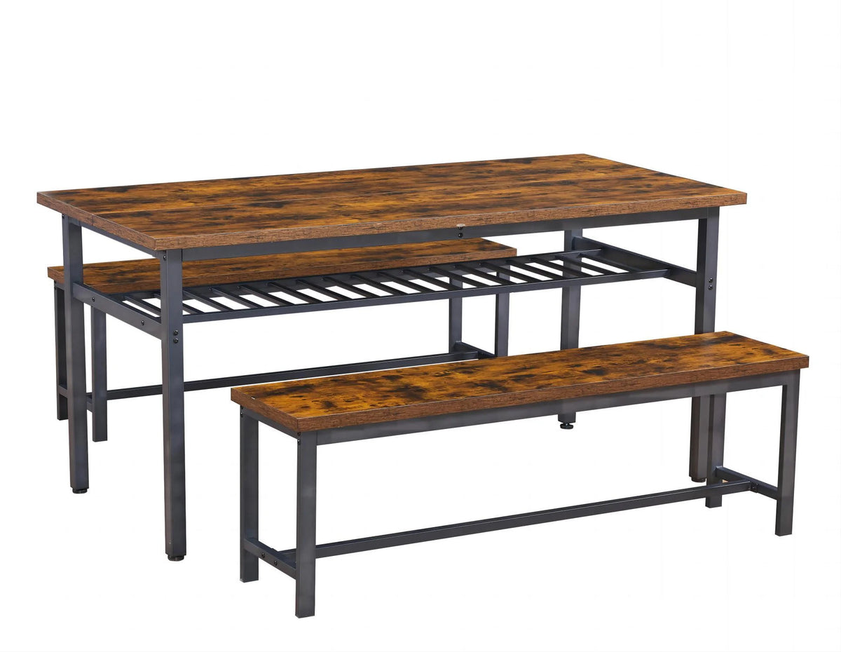 67 Inches 3-Piece Dining Table Set with 2 Benches E263927