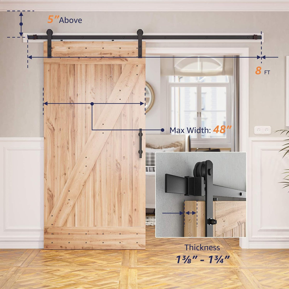 8ft Sliding Barn Door Hardware Kit for 42"-48"Wide Door Panel W1342
