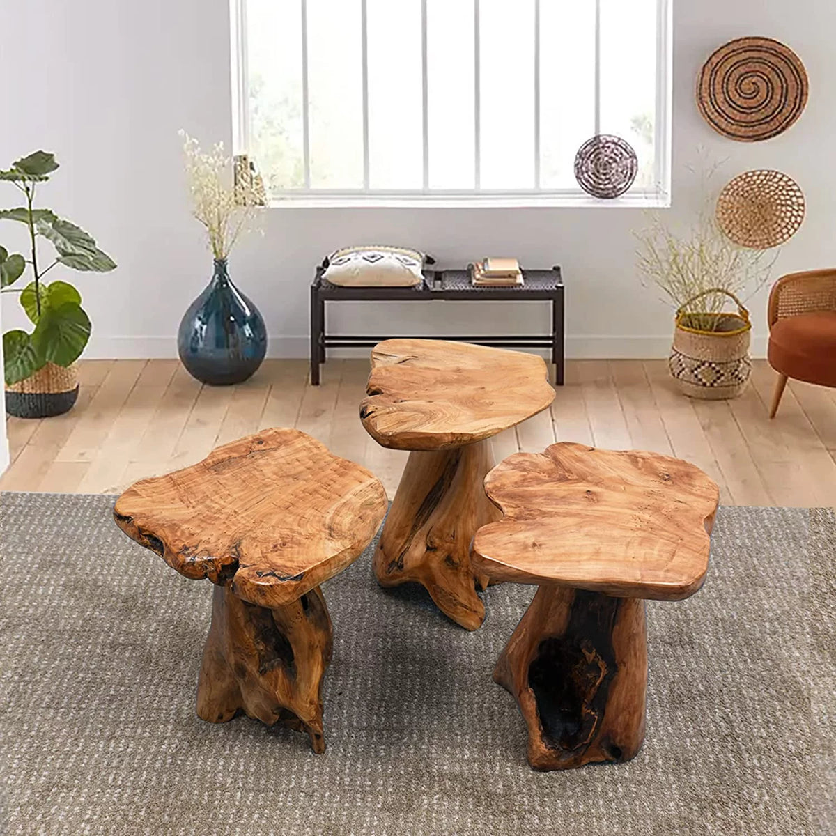 Solid Cedar Wood Tree Stump End Table P65778