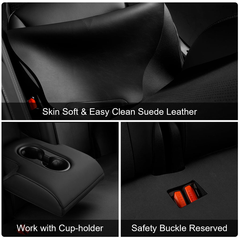 Black Suede Leather Seat Cover Cushions for Tesla Model 3 W7179