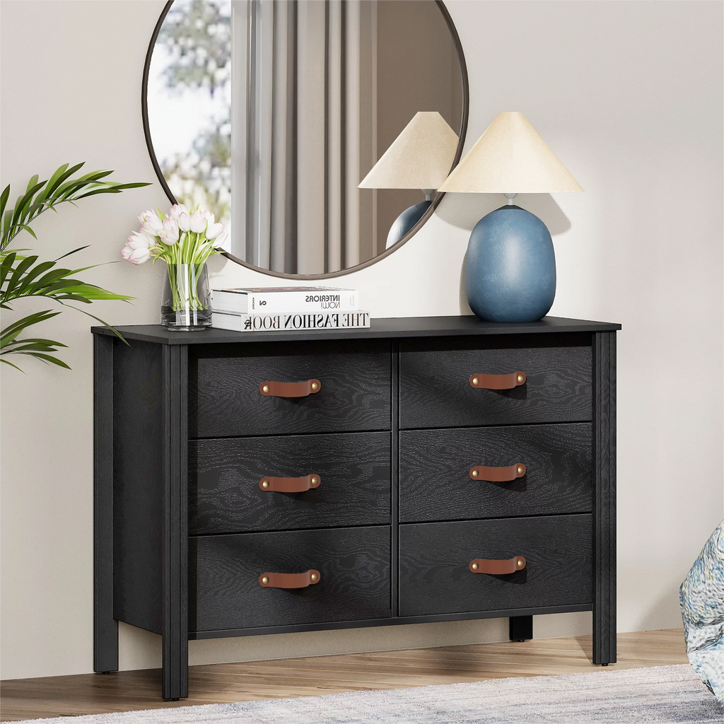 Black 6 Drawer Wood Dresser G47009