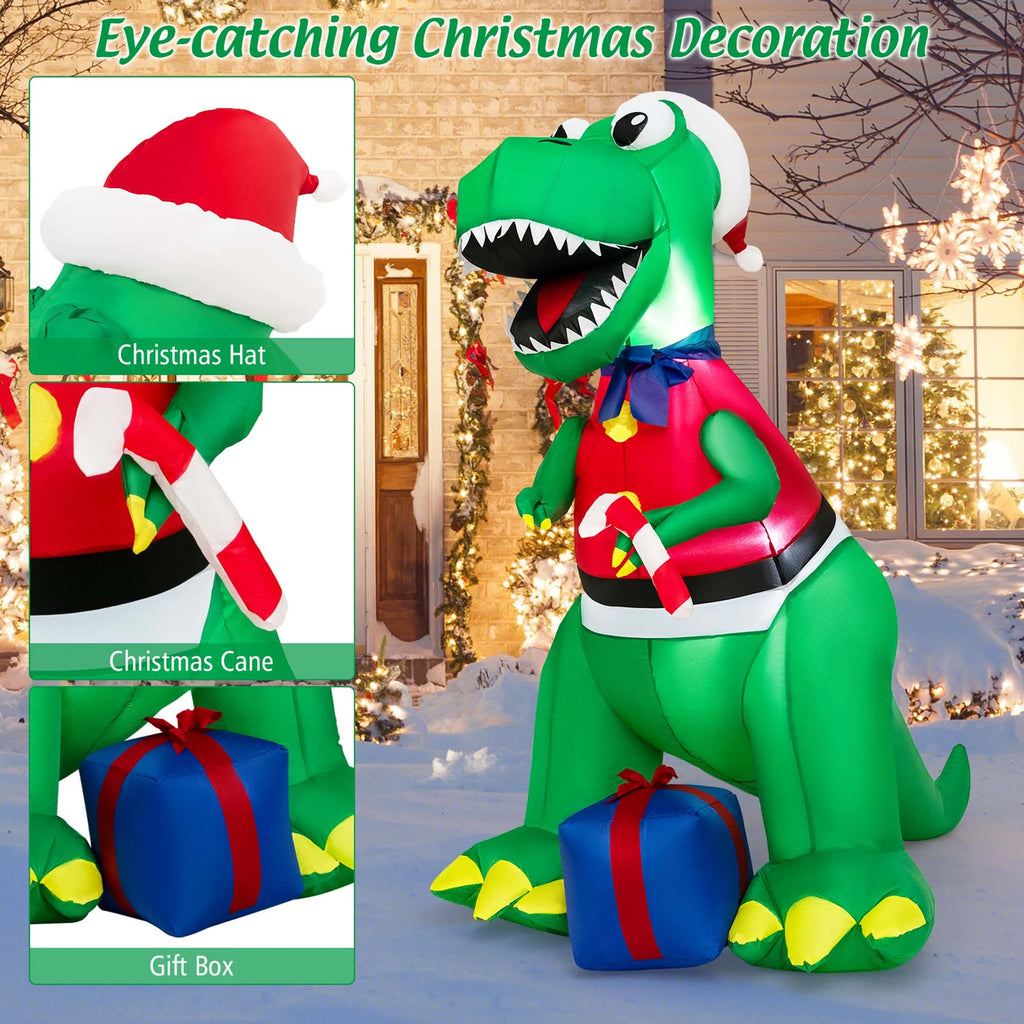 6FT Inflatable Christmas Dinosaur Decoration with LED Lights & Gift Box P95675