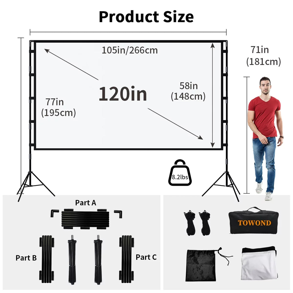 120inch 16:9 4K Projector Screen with Stand and Carry Bag G998583
