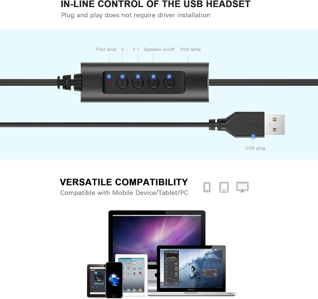 USB Headset with Microphone Noise Cancelling for Laptop PC Office Headset Pack of 2 X772