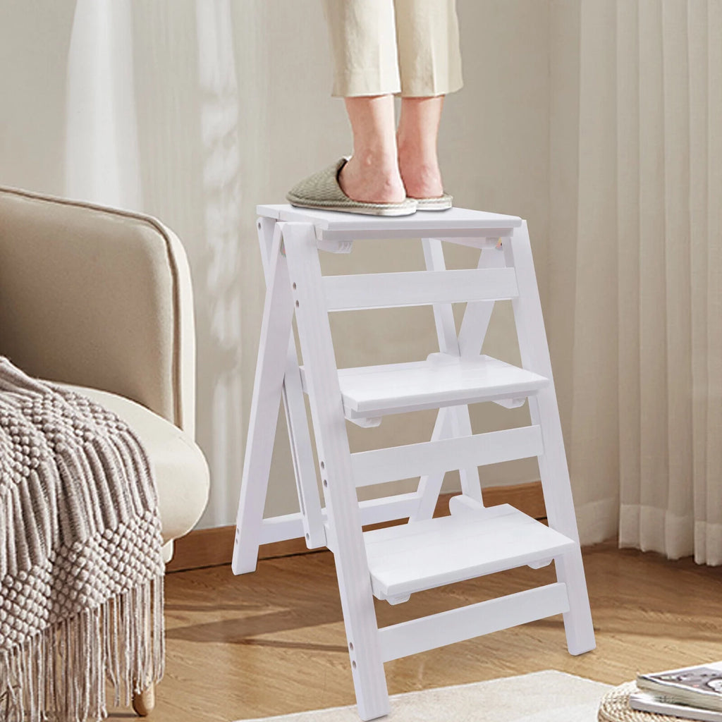 Folding Wooden Step Stool Anti-Slip White U631