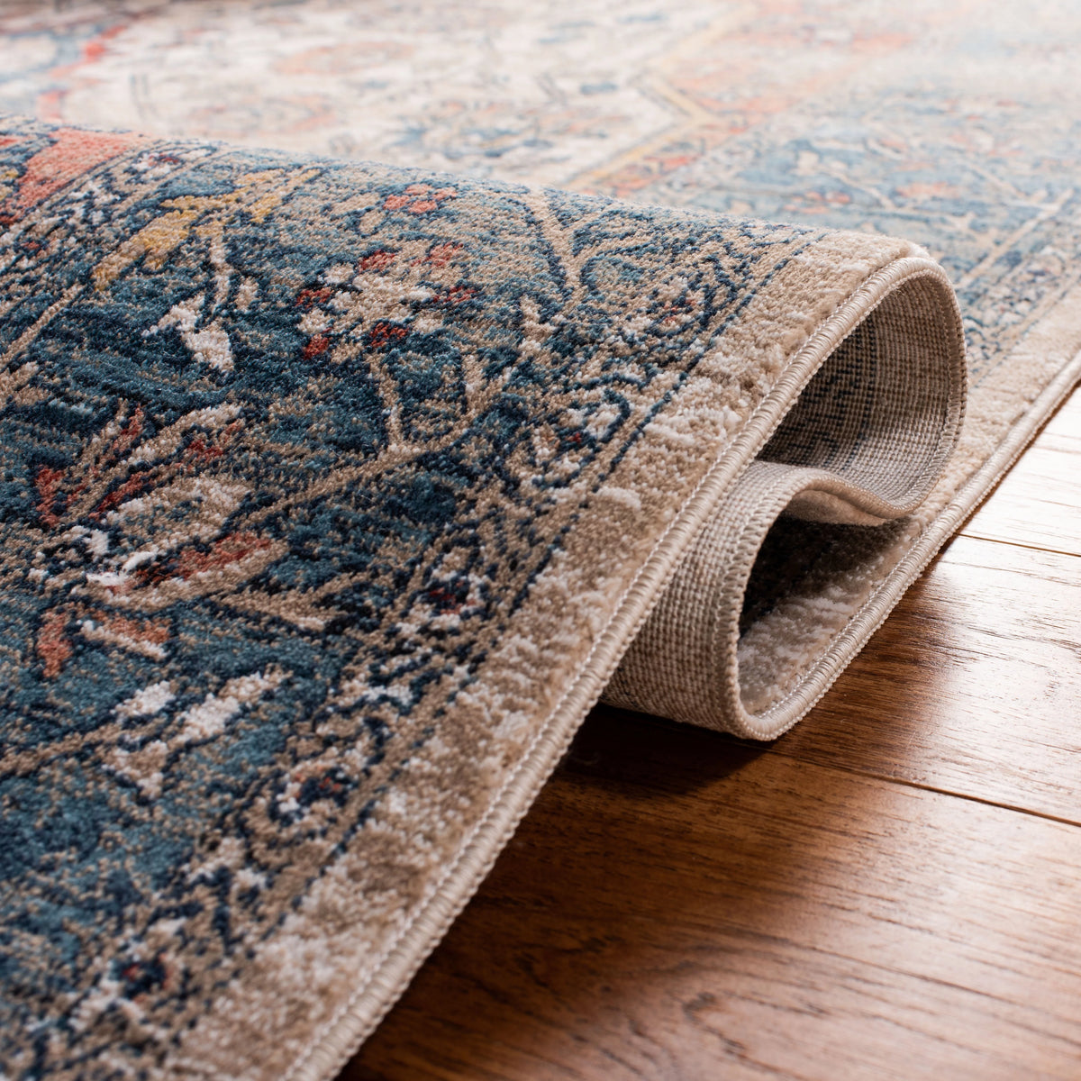 Navy Ivory Floral Bordered Area Rug 6' x 9' K39809