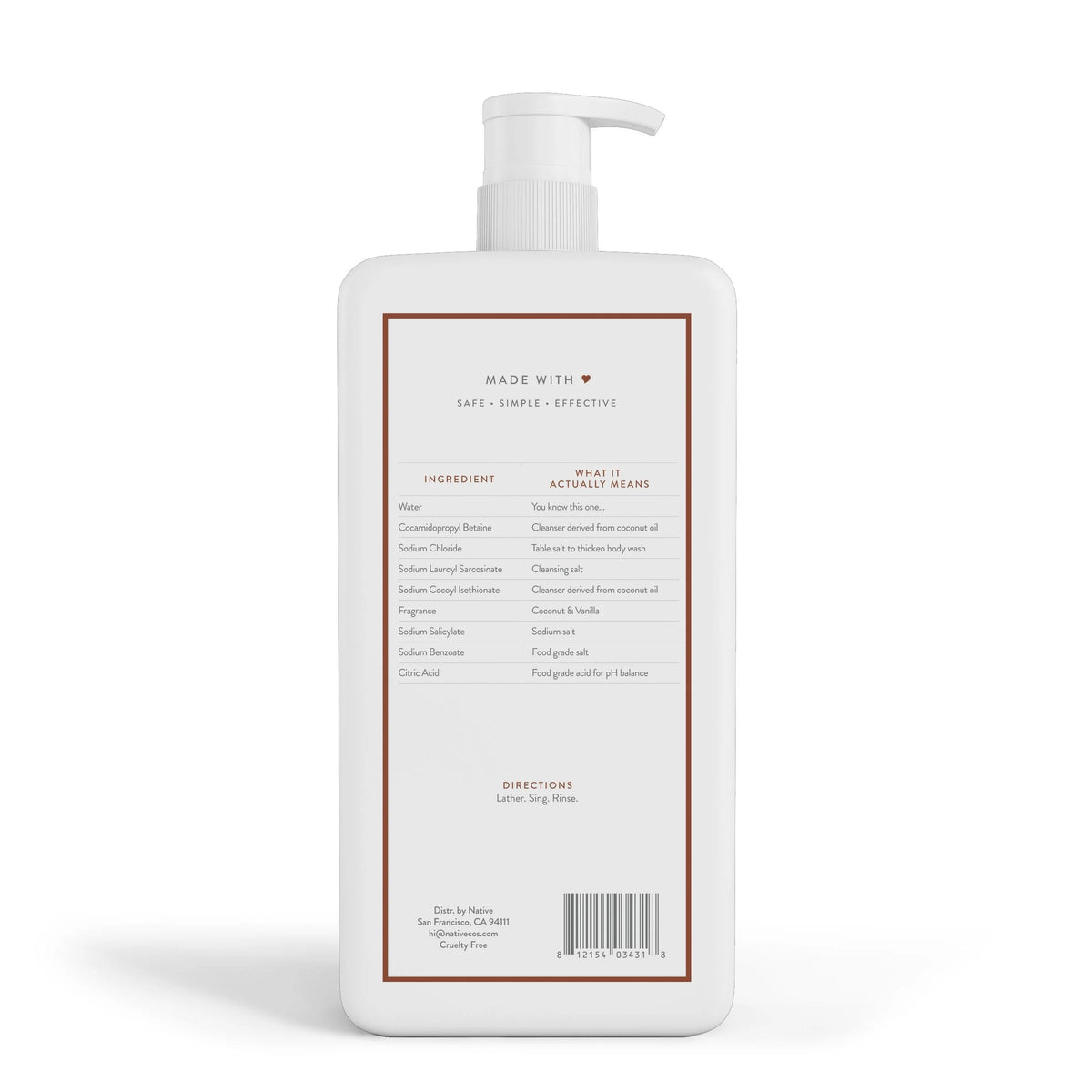 Coconut & Vanilla Sulfate Free Paraben Free Body Wash, 36 oz A83905