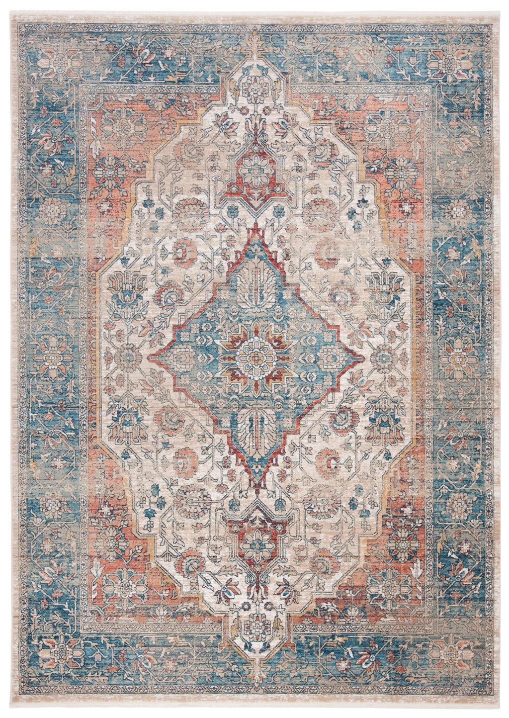 Navy Ivory Floral Bordered Area Rug 6' x 9' K39809