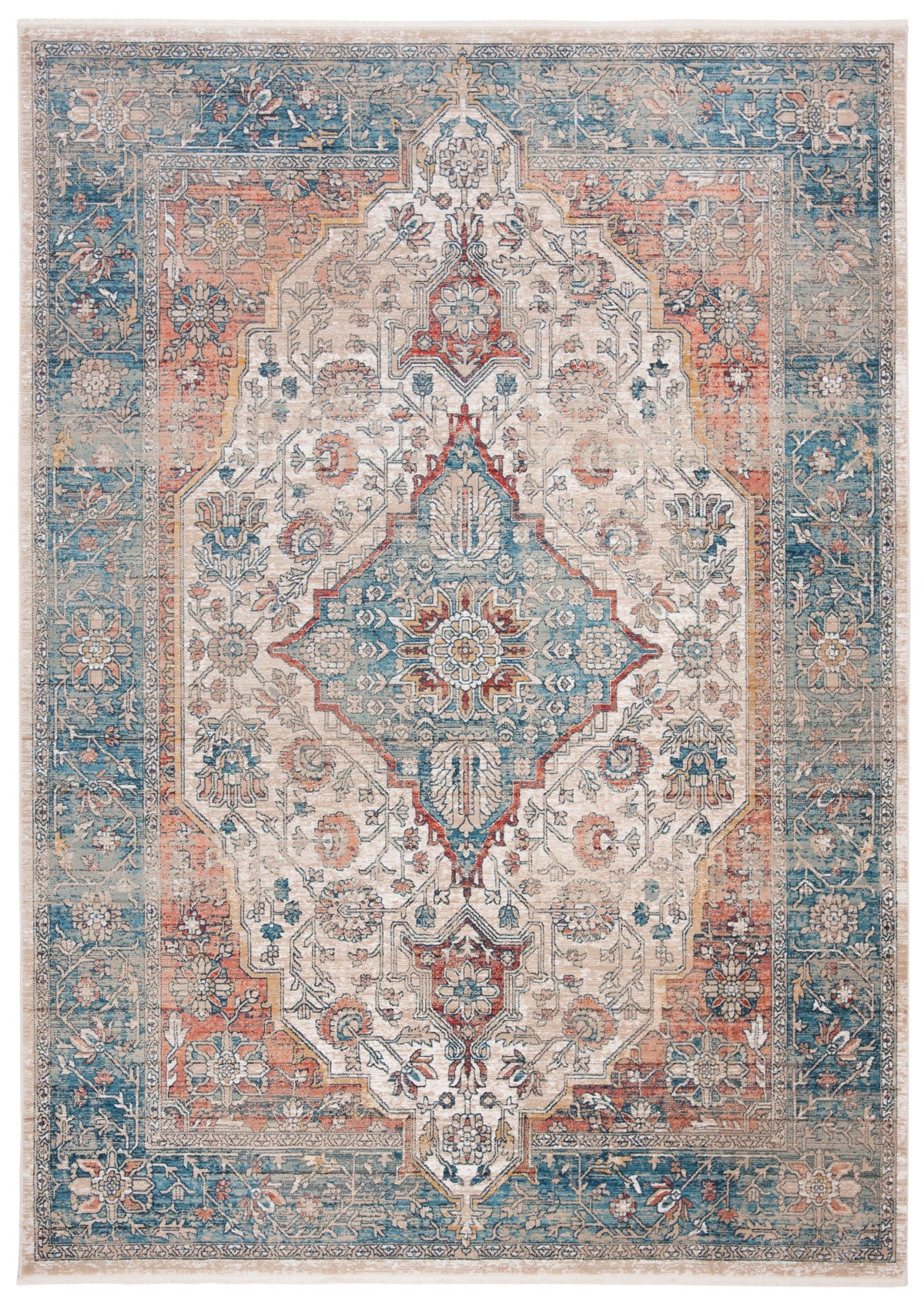 Navy Ivory Floral Bordered Area Rug 6' x 9' K39809