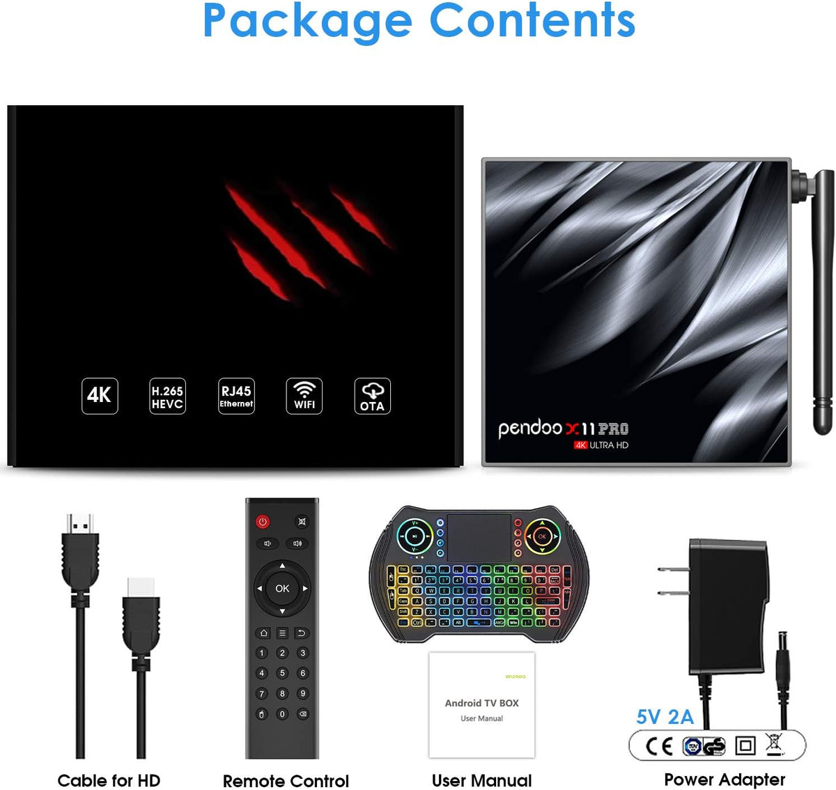Android TV Box 4GB 64GB Quad-Core Dual WiFi with Mini Wireless Keyboard Pack of 2 K35327