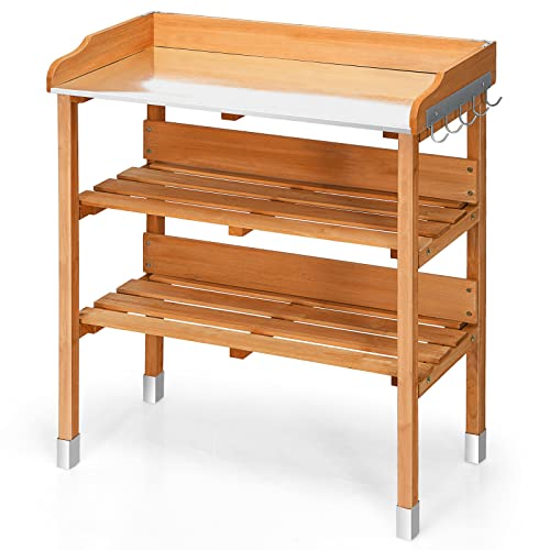 Wooden Potting Bench with 3-Tier Storage Shelf H6084