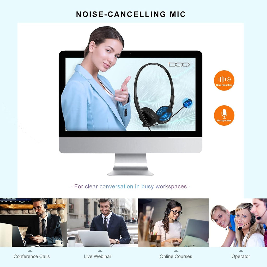 USB Headset with Microphone Noise Cancelling for Laptop PC Office Headset Pack of 2 X772
