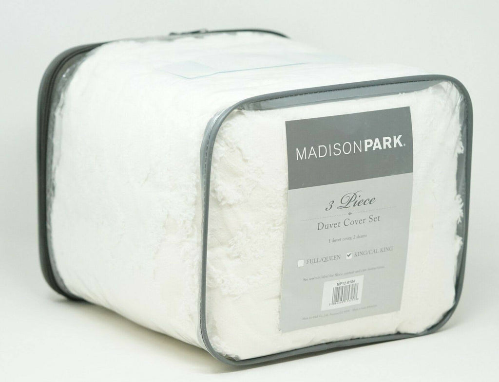 3 Piece Tufted Cotton Chenille Duvet Cover Set White King/Cal King C498413