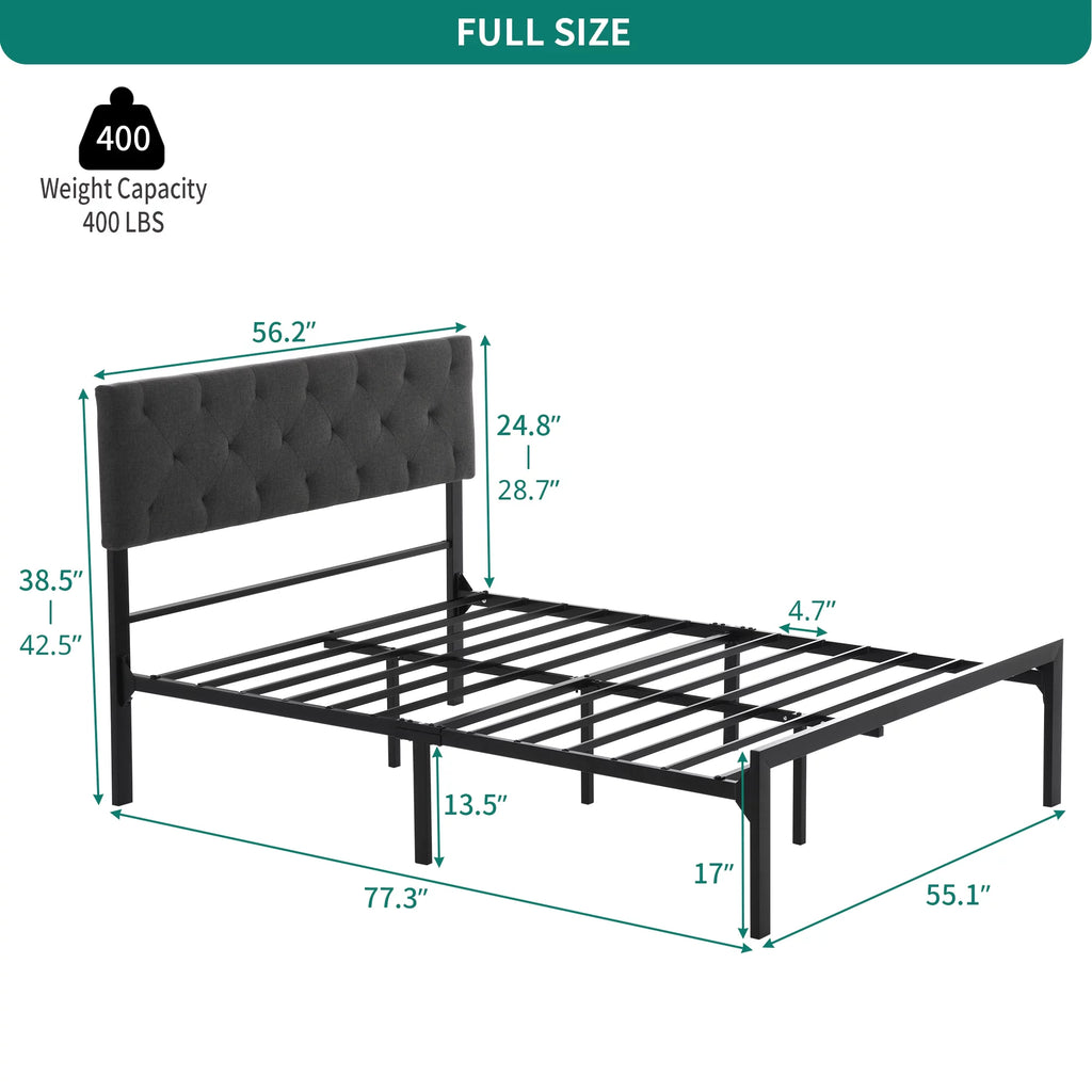 Full Size Upholstered Platform Bed with Adjustable Headboard X6527